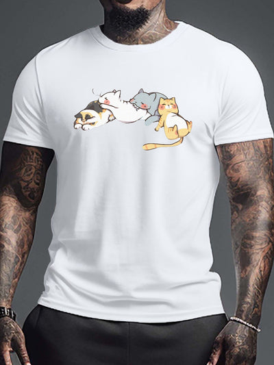 Cute Animal Pattern Printed Men's Graphic Tee: Stylish and Comfortable Summer Outdoor Clothing and Perfect Gift for Men