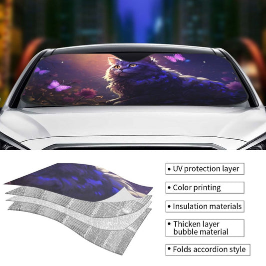 Cute Cat Foldable Car Sunshade: Keep Your Car Cozy and Cool with this UV Protective Cover
