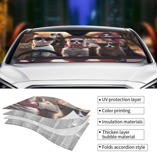 Feline Family Fun: Foldable Car Sunshade for a Cool and Cozy Ride with UV Protection