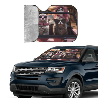 Feline Family Fun: Foldable Car Sunshade for a Cool and Cozy Ride with UV Protection