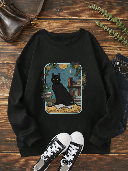 Stay warm and stylish with Feline Fashion's Plus Cat Print Thermal Lined Sweatshirt. Made with a cozy thermal lining, this sweatshirt features a whimsical cat print design. Perfect for cat lovers, this sweatshirt adds a touch of personality to any outfit.