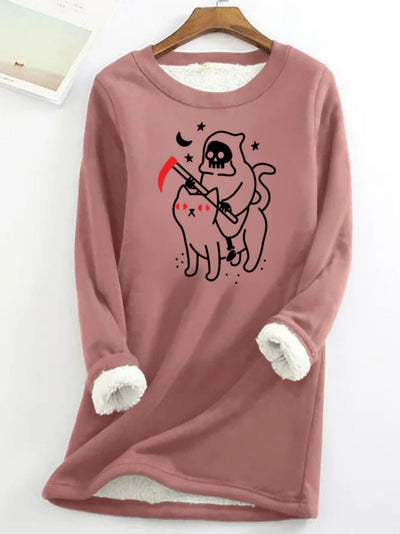 Halloween Ghost and Cat Print Pullover Sweatshirt: A Versatile and Stylish Addition to Your Women's Clothing Collection