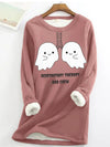 Hauntingly Cute: Little Ghost Print Sweatshirt for Women - Stay Cozy and Stylish this Halloween