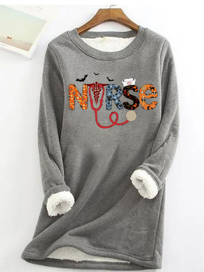 Spooky Season Sensation: Halloween Letter Print Sweatshirt for Women - The Perfect Casual and Cozy Outfit!