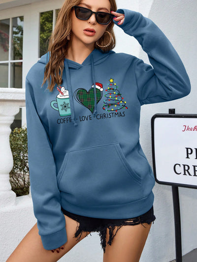 Cozy Christmas Delight: Kangaroo Pocket Drawstring Thermal-Lined Hoodie