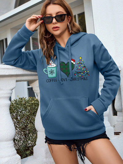 Cozy Christmas Delight: Kangaroo Pocket Drawstring Thermal-Lined Hoodie