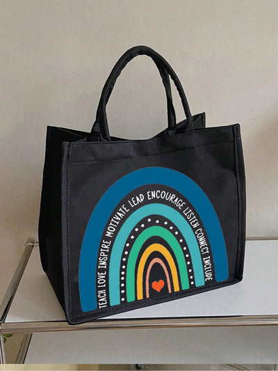 Rainbow Letter Print Linen Tote Bag: The Ultimate Teacher Appreciation Gift for Every Occasion!