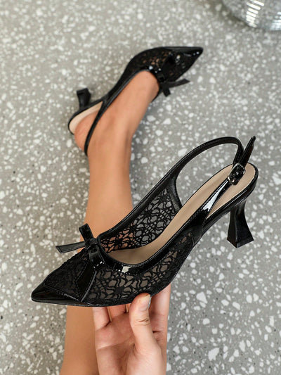 Elevate your style with our fashionable mesh lace party <a href="https://canaryhouze.com/collections/women-canvas-shoes" target="_blank" rel="noopener">shoes</a>. The stiletto heels provide a sleek and elegant look, while the bow detail adds a touch of femininity. Perfect for any special occasion, these shoes will make you stand out with their unique design.