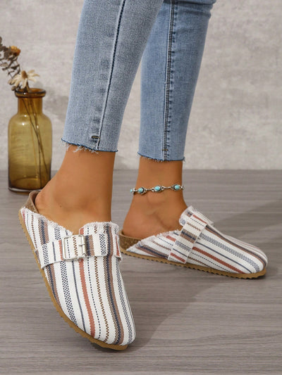 Striped Square Buckle Women's Flats: Style and Comfort Combined