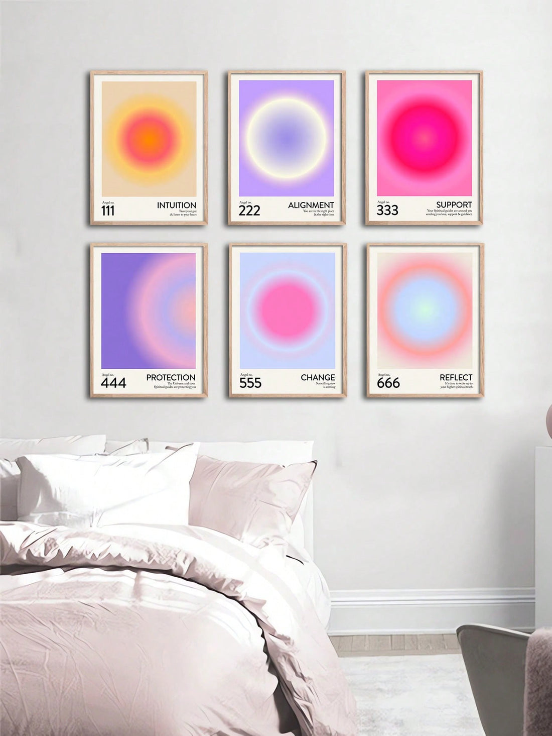These vibrant gradient aura canvas posters are designed with angel numbers, perfect for adding a spiritual touch to any room. Featuring a unique and eye-catching design, these posters will elevate your space and inspire positive energy. Bring a sense of peace and harmony to your home with these beautiful posters.
