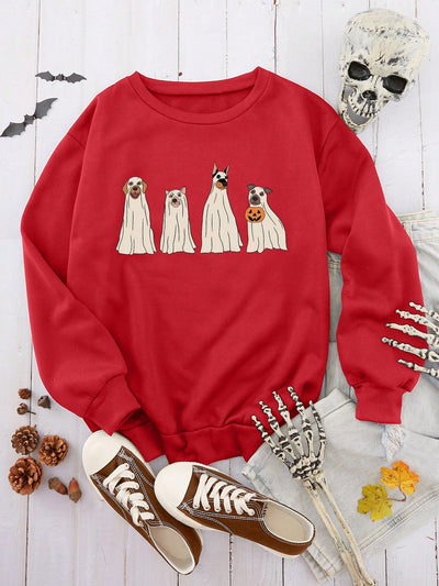 Pumpkin & Leopard Print Halloween Thermal Lined Sweatshirt: Cozy and Spooky!