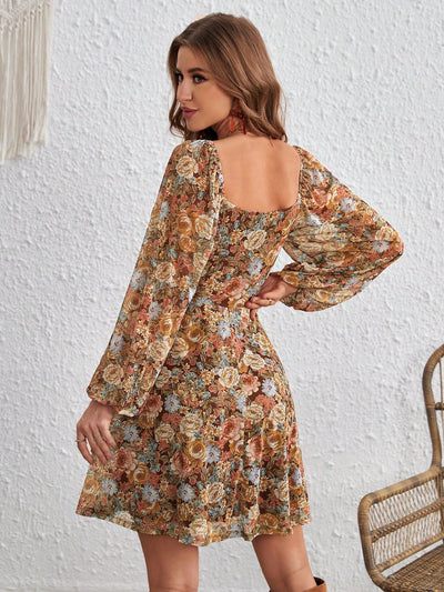 Sweetheart Chic: Lantern Sleeve Floral Printed Dress