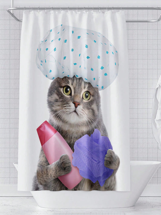 Whimsical Cartoon Cat Printed Shower Curtain - Bring a Playful Touch to Your Bathroom!