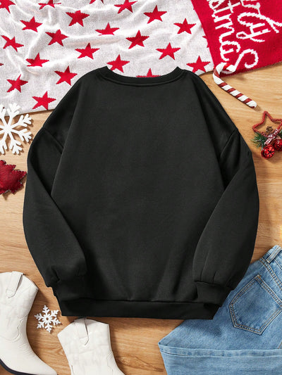 Festive Christmas Print Drop Shoulder Sweatshirt for a Stylish Holiday Look