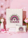 Chic and Practical Back-to-School Gift: Letter Print Tote Bag with Makeup Bag Set - Perfect for Teachers!