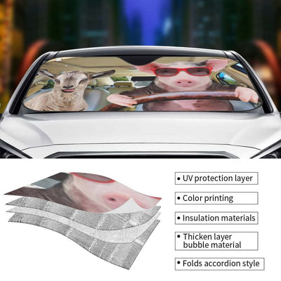 Keep Your Car Cool and Protected with our Foldable Car Sunshade Windshield Pig/Sheep Play - UV Sunshade Protector
