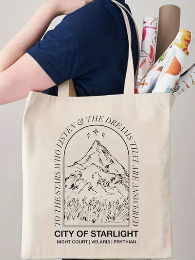 City of Starlight Pattern Tote Bag: Stylish and Spacious Canvas Shopping Companion