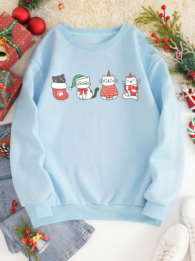 Stay warm this winter with this Festive Feline Fun: Christmas Cat Print Thermal Lined Sweatshirt. Lined with a thermal interior for extra insulation, this winter-ready sweatshirt is made of a cotton and polyester blend for breathable comfort.