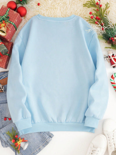 Festive Feline Fun: Christmas Cat Print Thermal Lined Sweatshirt