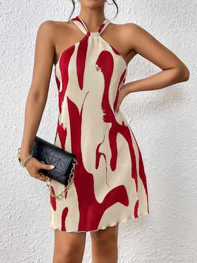 Sun-Kissed Style: Spring Break Graphic Print Halter Neck Dress