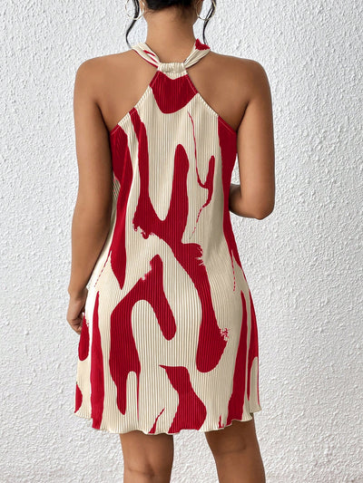 Sun-Kissed Style: Spring Break Graphic Print Halter Neck Dress