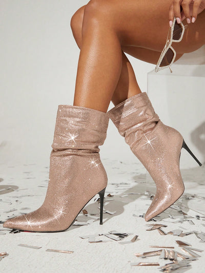Glamorous Metallic Pointy Toe Stiletto Boots for Posh Fashionistas