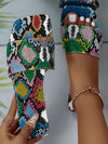 Bold Colored Snake Print Flat Sandals: Elevate Your Fashion Game with Trendy Footwear