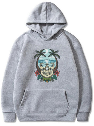 Cool and Spooky: Skull Print Hoodie for Halloween - Trendy Men's Graphic Design Pullover Hooded Sweatshirt