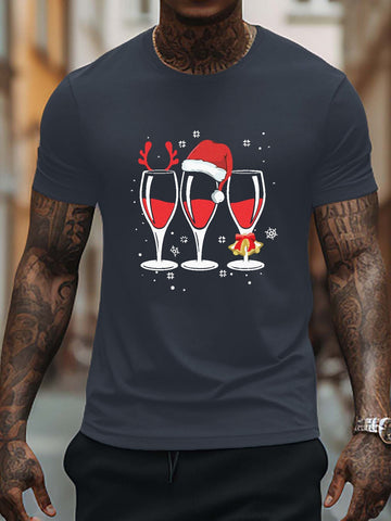 Festive Christmas Cartoon Printed Men's T-Shirt: Perfect Casual Clothing for Summer Outdoor Gatherings
