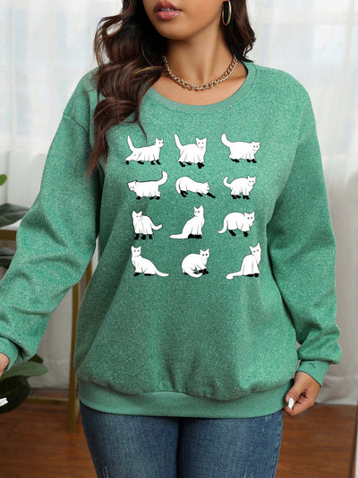 Cute and Casual: Plus Cartoon Graphic Drop Shoulder Sweatshirt