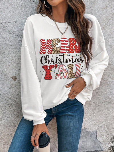 This stylish sweatshirt is perfect for festive celebrations. Featuring a classic drop shoulder design and printed Christmas pattern, this sweatshirt is super comfortable and cozy for all-day wear. With its plush fabric, you'll never want to take it off!