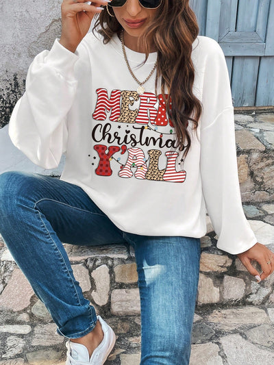 This stylish sweatshirt is perfect for festive celebrations. Featuring a classic drop shoulder design and printed Christmas pattern, this sweatshirt is super comfortable and cozy for all-day wear. With its plush fabric, you'll never want to take it off!