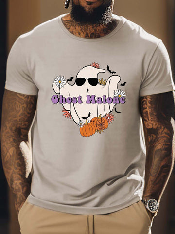 Men's Trendy T-Shirt: Funny Halloween Cartoon Ghost Pattern for Summer Outdoor Fun