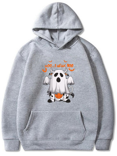 Halloween Moo-vement: Men's Dairy Cow Pattern Hoodie with Kangaroo Pocket