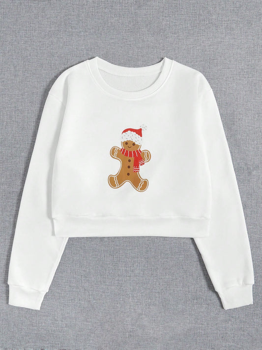 Cozy up in style with our Christmas Gingerbreads Print Thermal Lined Sweatshirt