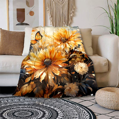 Cozy Golden Sunflowers Print Blanket: Lightweight and Flannel Throw for Ultimate Comfort and Style