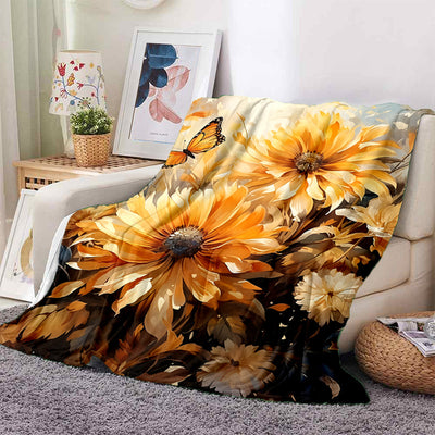 Cozy Golden Sunflowers Print Blanket: Lightweight and Flannel Throw for Ultimate Comfort and Style