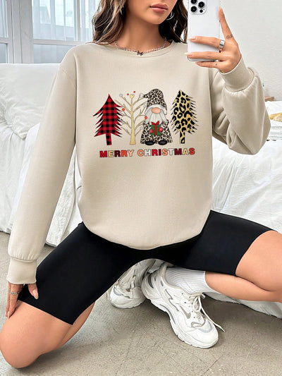 Festive Holiday Spirit: Christmas Gnome Print Drop Shoulder Sweatshirt for a Cozy and Stylish Winter Look