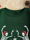 Festive and Cozy: Christmas Skeleton Print Thermal Lined Sweatshirt