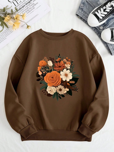 Cozy Floral: Thermal Lined Sweatshirt for Women