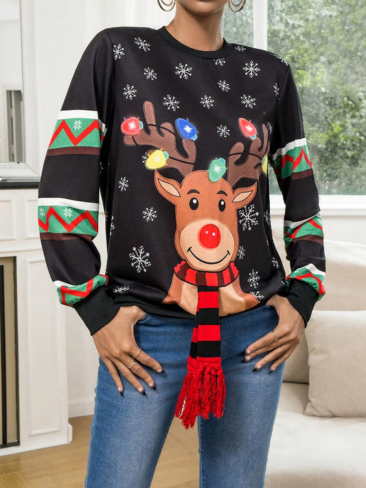 "Get into the holiday spirit with our Cozy Christmas Vibes sweatshirt! Made with high-quality material, this festive print tassel sweatshirt will keep you warm and stylish this winter. The cozy vibes and fun tassel details make it perfect for any holiday occasion. Spread the holiday cheer with this must-have sweatshirt."