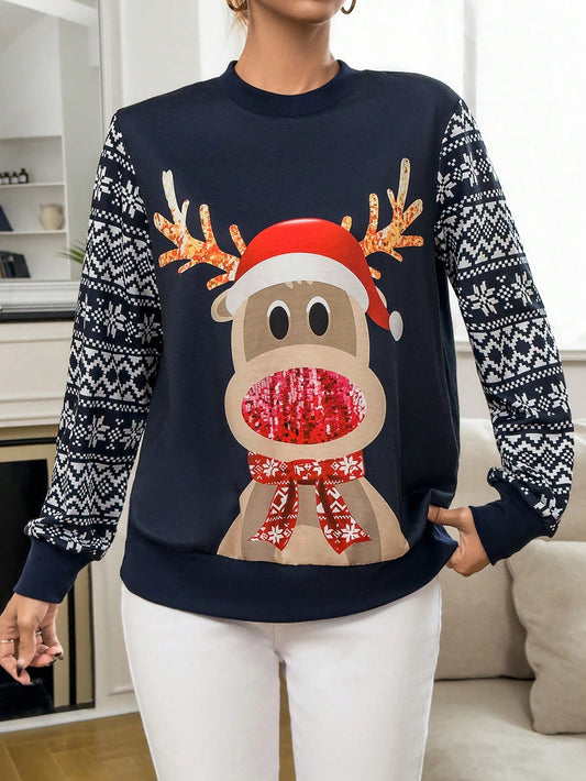 Add a touch of festive style to your wardrobe with our Christmas Elk Geo Print Sweatshirt. Crafted with a unique holiday print, this sweatshirt is the perfect essential for all your holiday festivities. Stay warm and stylish this holiday season with our must-have sweatshirt.