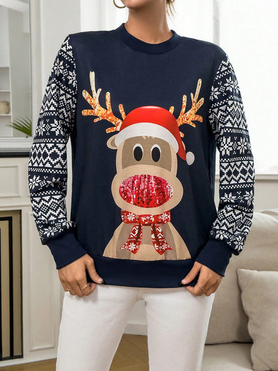 Christmas Elk Geo Print Sweatshirt: The Perfect Holiday Wardrobe Essential