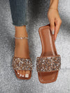 Sparkling Summer: Women's Plus Size Flat Sandals with Rhinestone Embellishment