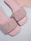 Sparkling Summer: Women's Plus Size Flat Sandals with Rhinestone Embellishment