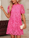 Chic Elegance: Guipure Lace Puff Sleeve Tunic Dress