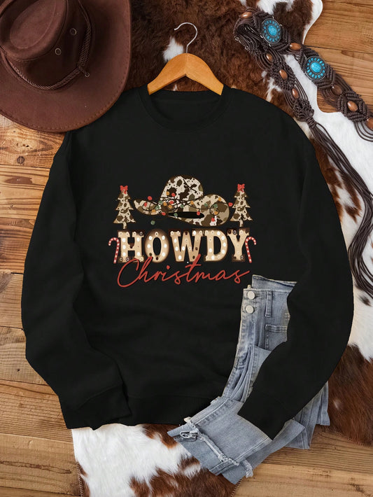 Stay warm and stylish this holiday season with our Festive & Cozy sweatshirt! Featuring a Howdy Christmas print and thermal lining, this sweatshirt is perfect for the winter weather. Get ready to show off your holiday spirit in comfort and style.