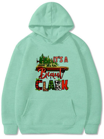 Festive Men's Christmas Graphic Print Hoodie: Stay Cozy with Kangaroo Pocket and Casual Pullover Design