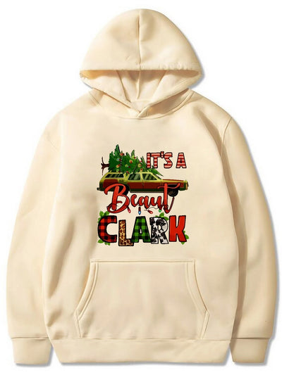 Festive Men's Christmas Graphic Print Hoodie: Stay Cozy with Kangaroo Pocket and Casual Pullover Design