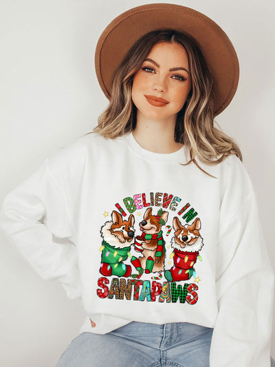 Festive Paws: Christmas Dog Print Sweatshirt for Women - Stay Cozy this Holiday Season with our Casual, Long Sleeve Crew Neck Sweatshirt